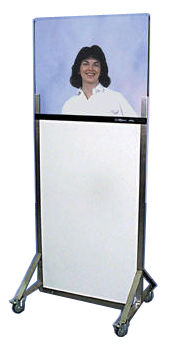 Mobile transparent shield for x-ray personnel, small window